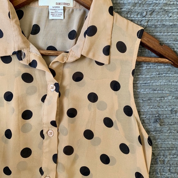 SANS SOUCI sheer polka dot tank top buttons hi-low - Picture 12 of 13